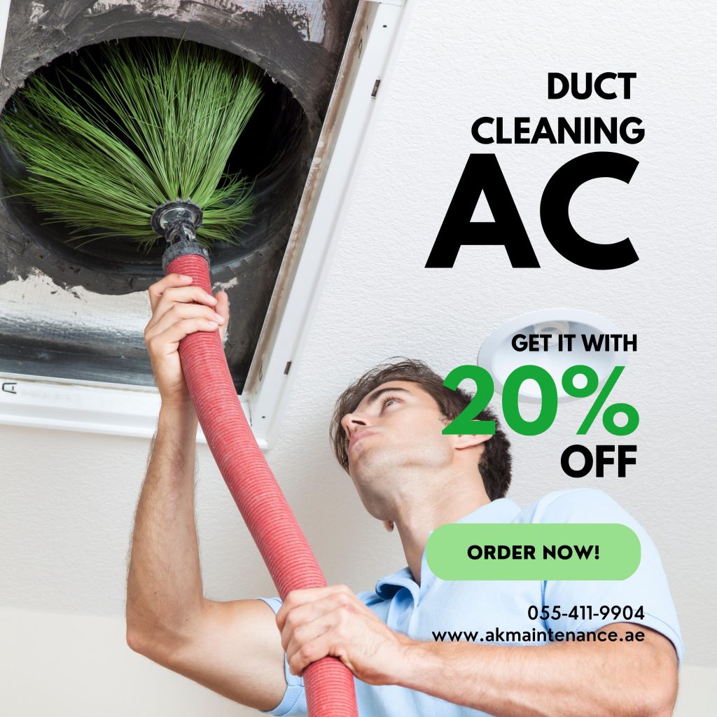 A man cleaning the AC Duct with green brush of machine